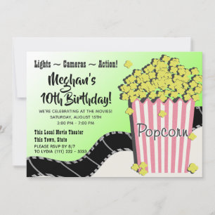 Popcorn en een film roze en groen kaart