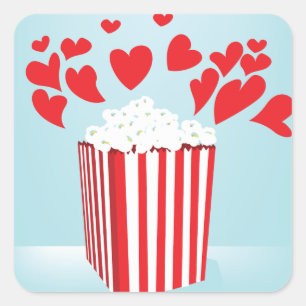 Popcorn en Harten Film Date Nacht Vierkante Sticker
