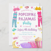 Popcorn en pyjama feestuitnodiging kaart (Voorkant)