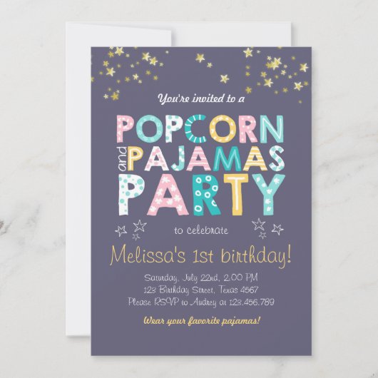 Popcorn et pyjamas invitation anniversaire Sleepov (Devant)