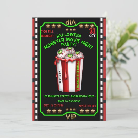 Popcorn Eyeball Halloween Fright Night Movie Kaart (Staand voorkant)
