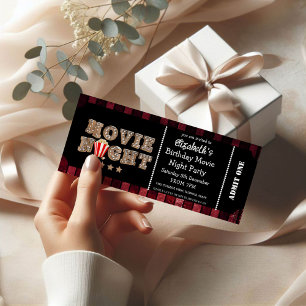 Popcorn Filmavond Verjaardagsfeest Ticket Stijl Kaart