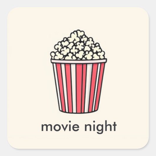 Popcorn filmavond vierkante sticker (Voorkant)