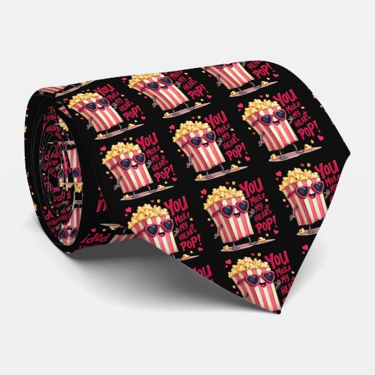 Popcorn Hart Pop Valentijnsdag Ontwerp Stropdas (Opgerold)