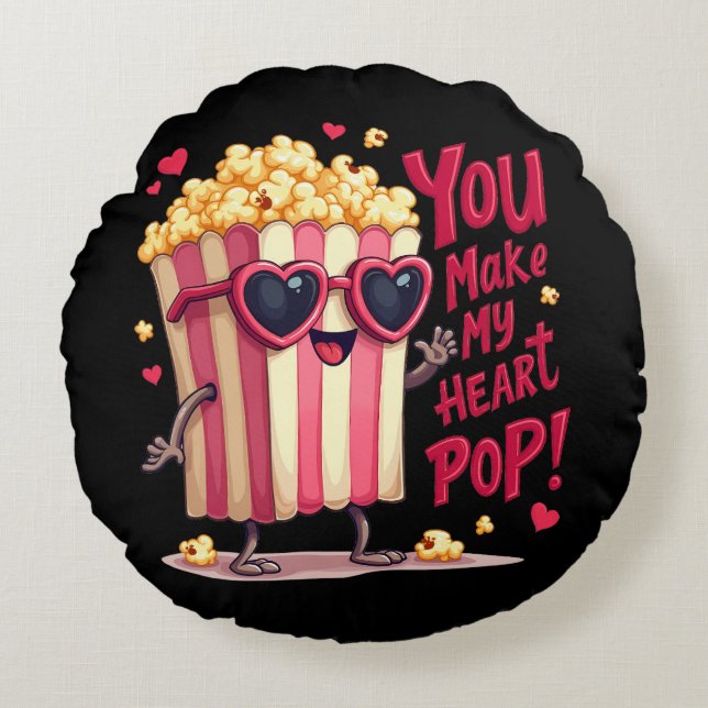 Popcorn Heart Pop Valentine Design Rond Kussen (Voorkant)