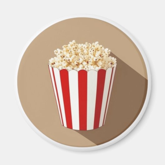 Popcorn in een bruine cirkel achtergrond magneet (Voorkant)