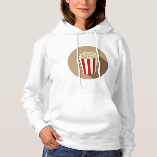 Popcorn in een rood en wit gestreept bad hoodie (Voorkant)