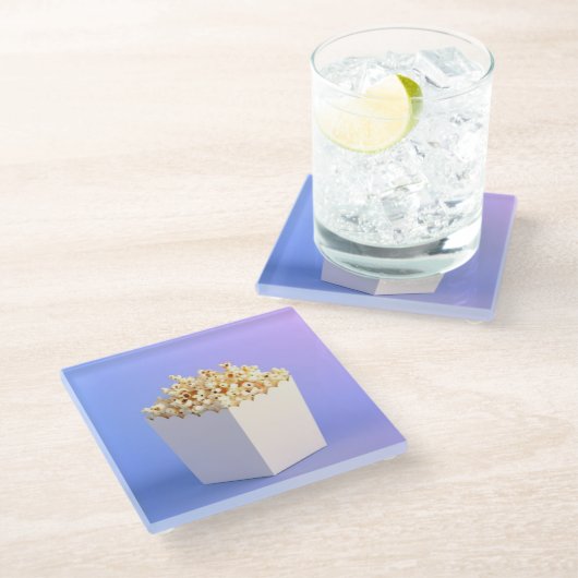 Popcorn in een witte badkuip glazen onderzetter (Schuin)