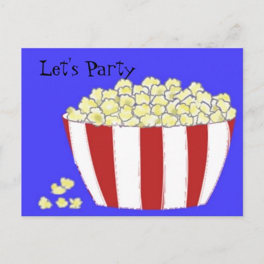 Popcorn - Laten we partijuitnodiging doen Uitnodiging Briefkaart (Voorkant)
