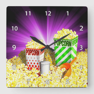 Popcorn Lovers Wall Clock Vierkante Klok