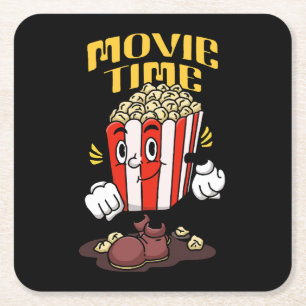 Popcorn Mascotte Cartoon Vierkante Kartonnen Onderzetter