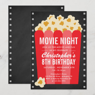 Popcorn Movie Night Birthday Party Invite Kaart