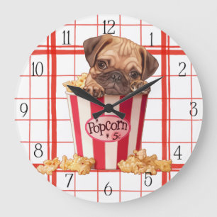 Popcorn pug puppy grote klok