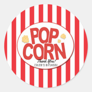 Popcorn rood-wit gestreepte feestartikelen voor fi ronde sticker