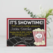 Popcorn "Showtime" uitnodiging (Staand voorkant)