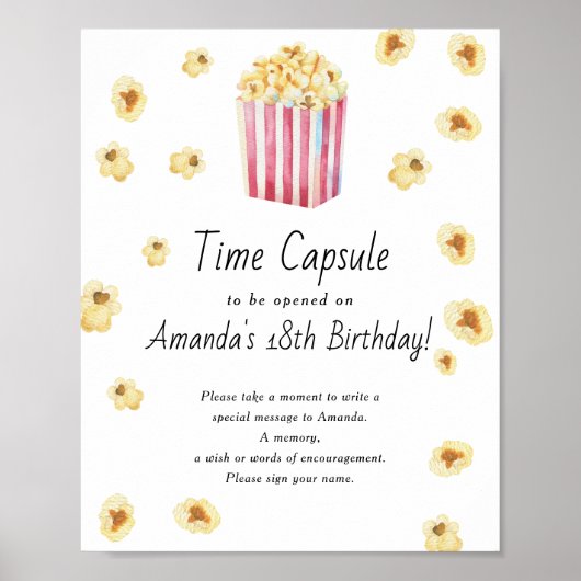 Popcorn Time Capsule 1e verjaardag genderneutraal Poster (Voorkant)
