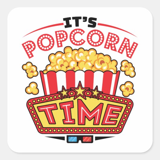Popcorn Time Movie Cinema Lover Vierkante Sticker (Voorkant)