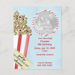 Popcorn verjaardagsfeestje uitnodiging briefkaart