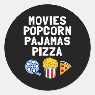 Popcorn verslaafde films Popcorn pyjama pizza Ronde Sticker