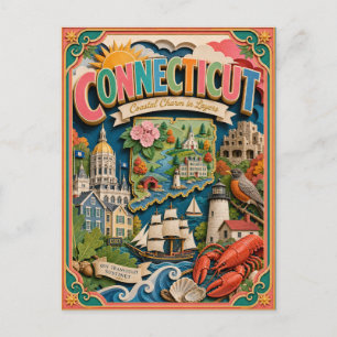 PopCut Staten Connecticut Kleurrijke 3D Papierkuns Briefkaart
