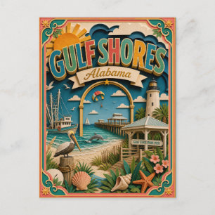 PopCut Staten Golfkust Alabama Papier Kunst Briefkaart