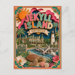 PopCut Staten Jekyll Eiland Georgia Papier Kunst Briefkaart