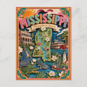PopCut Staten Mississippi Kleurrijke 3D Papierkuns Briefkaart