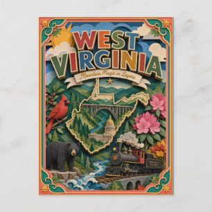 PopCut Staten West Virginia Kleurrijke 3D Papierku Briefkaart