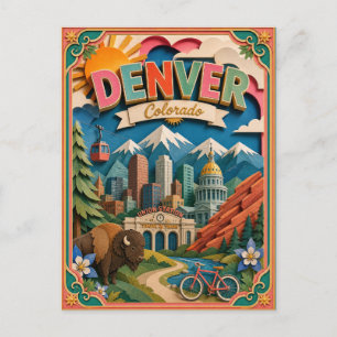PopCut States Denver Colorado Papieren Kunst Briefkaart