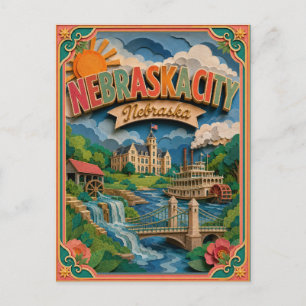 PopCut States Nebraska City Nebraska Papieren Kuns Briefkaart