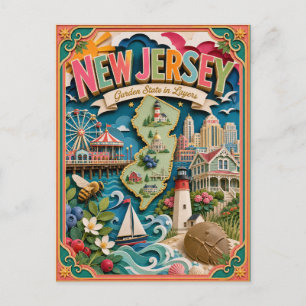PopCut States New Jersey Kleurrijke 3D-papierkunst Briefkaart