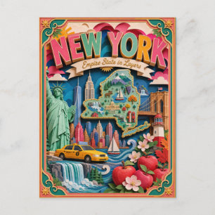 PopCut States New York Kleurrijke 3D-papierkunst Briefkaart
