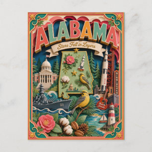 PopCut Toestanden Alabama Kleurrijke 3D Papier Kun Briefkaart