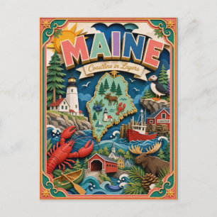 PopCut Toestanden Maine Kleurrijke 3D Papierkunst Briefkaart