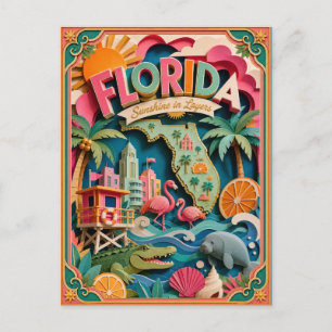 PopCut Toont Florida Kleurrijke 3D-Papierkunst Briefkaart
