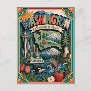 PopCut Verenigde Staten Washington Kleurrijke 3D P Briefkaart
