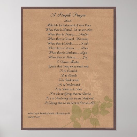 POPE FRANCIS=ST. FRANCIS SIMPLE PRAYER=Organic Poster (Voorkant)