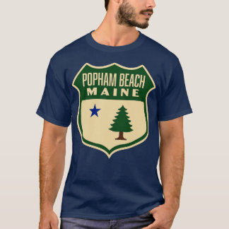 Popham Beach Maine Retro Pine Tree Shield Groen T-shirt