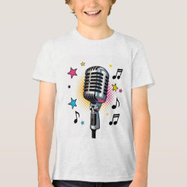 Popmicrofoon met kleurrijke sterren en muzieknoten Tri-Blend shirt