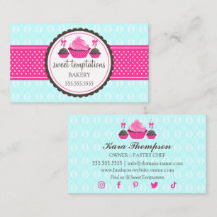 Poppen en cupcake Aqua Pink Visitekaartje