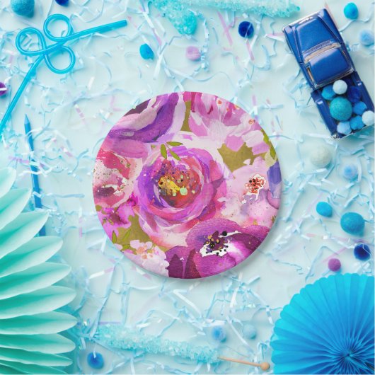 Poppen van roze Paars goudkleurige bloemetjes Papieren Bordje (Feest)