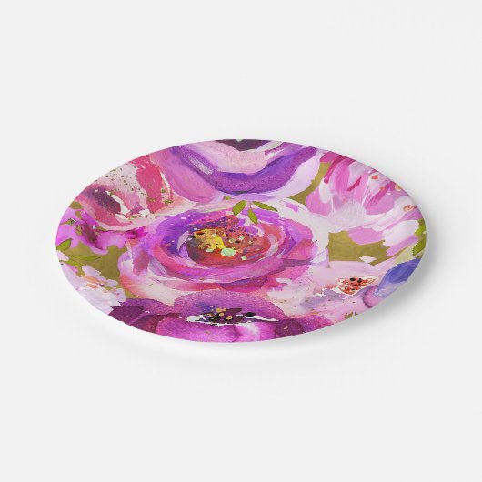 Poppen van roze Paars goudkleurige bloemetjes Papieren Bordje (Gekanteld)