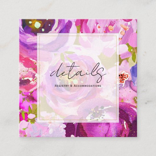 Poppen van Roze Paarse Levendige Bloemen Trouwdeta Vierkante Visitekaartje (Voorkant)