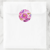 Poppen van Roze & Paarse Vibrant Bloemen Huwelijk Ronde Sticker (Tas)