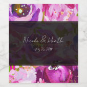 Poppen van Roze & Paarse Vibrant Bloemen Huwelijk Wijn Etiket (Enkel label)
