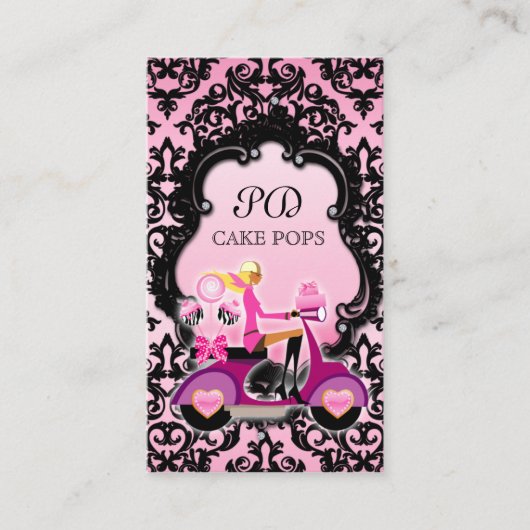 Poppen Visitekaartje zwart scooter zwart roze (Voorkant)