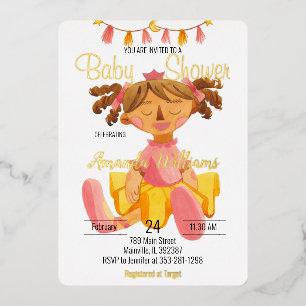 Poppenprinses in ballet-tutu, gouden folie uitnodi uitnodiging