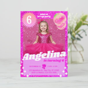 Poppenroze Glitter Uitnodiging Verjaardagsfeestje