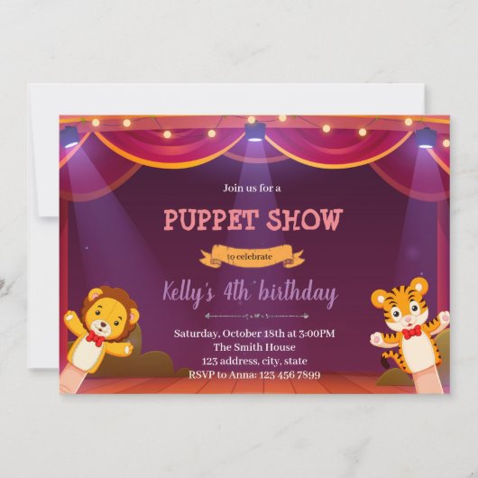 Poppenverjaardagsuitnodiging voor show kaart (Voorkant)