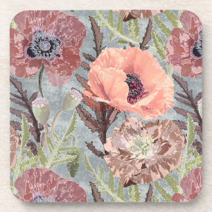 Poppie roze florale achtergrond stylis bier onderzetter